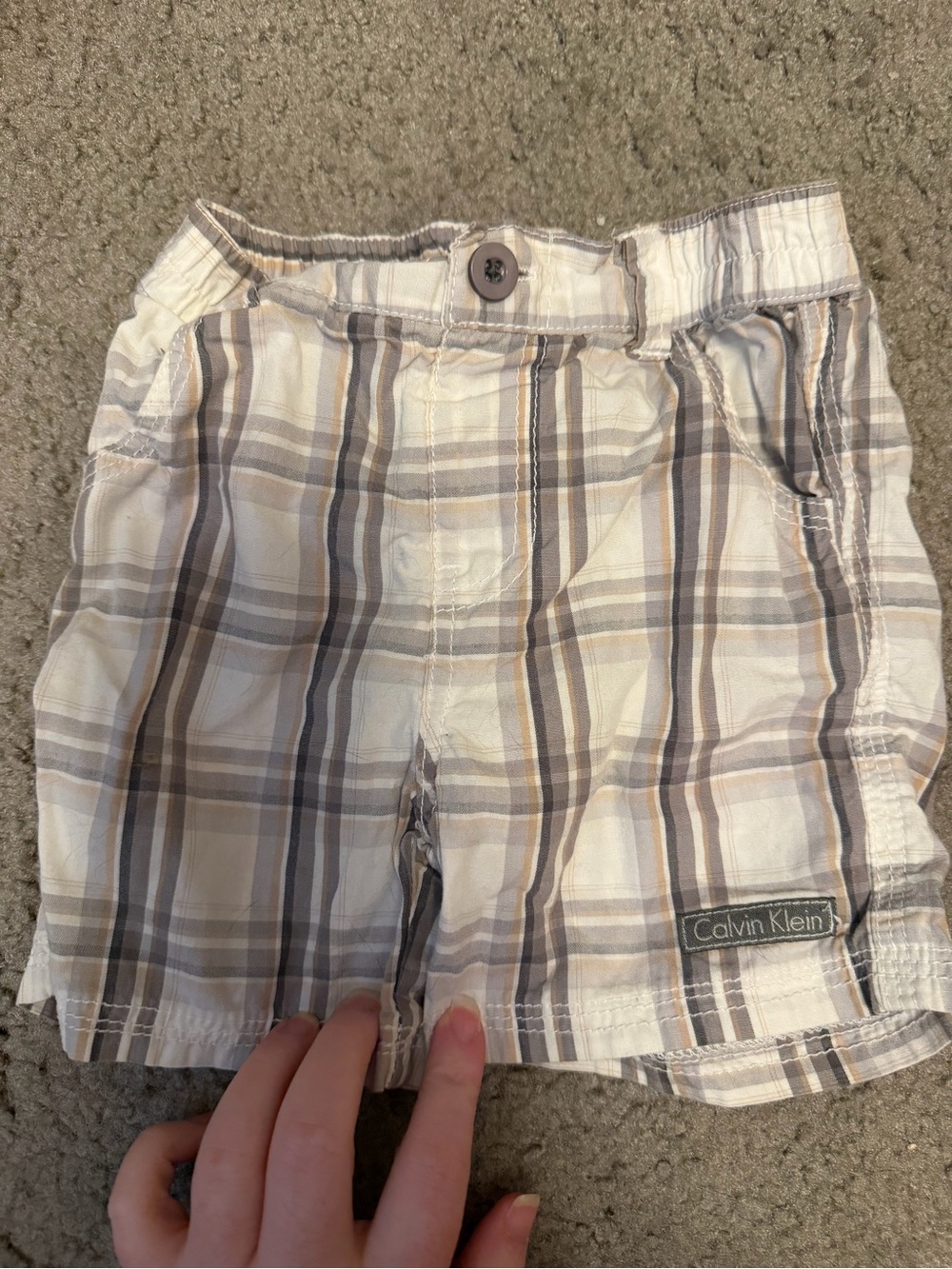 Calvin Klein Beige and Light Gray Plaid Kids Shorts